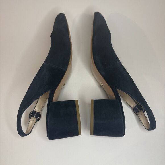 Pelle Moda Ulla women navy blue sling back pump-almond toe-block heel suede 10M - Picture 6 of 12
